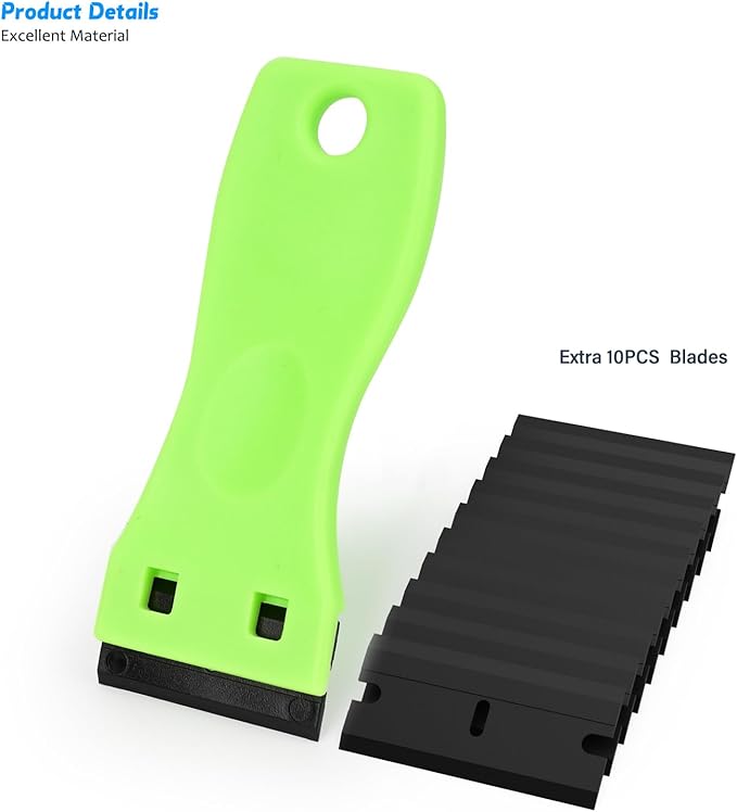 EHDIS 1.5" Plastic Razor Scraper with 10pcs Double Edged Plastic Blades for Removing Labels Stickers Decals on Glass Windows