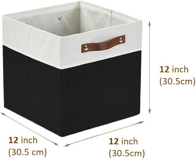 DECOMOMO Fabric Cube Storage Bins - Storage Baskets for Shelves, Cube Storage Organizer for Kallax and Cubbies (Black & White, 12 inch Cube) - 4 Pack