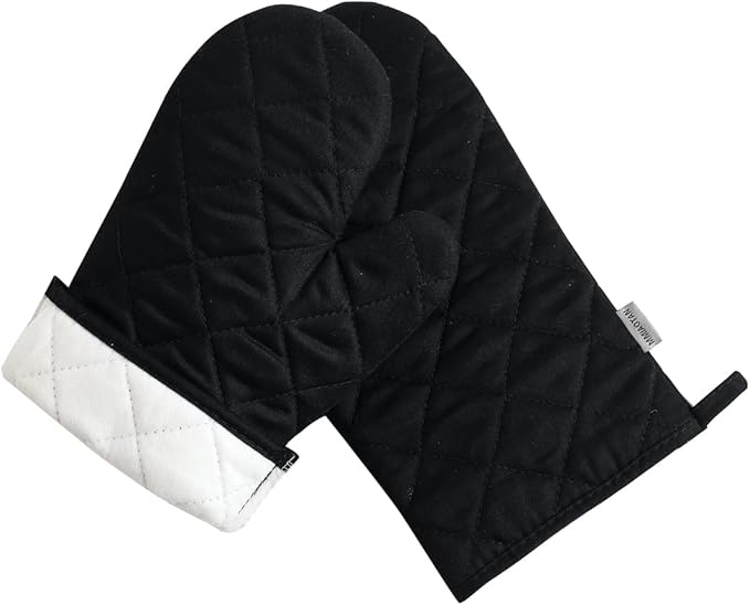 Oven Mitts and Pot Holders 4 pcs Set,High Heat Resistant 500 Degree Extra Thicken Long Kitchen Cotton Oven Glove for Cooking (12 Inch,Black)