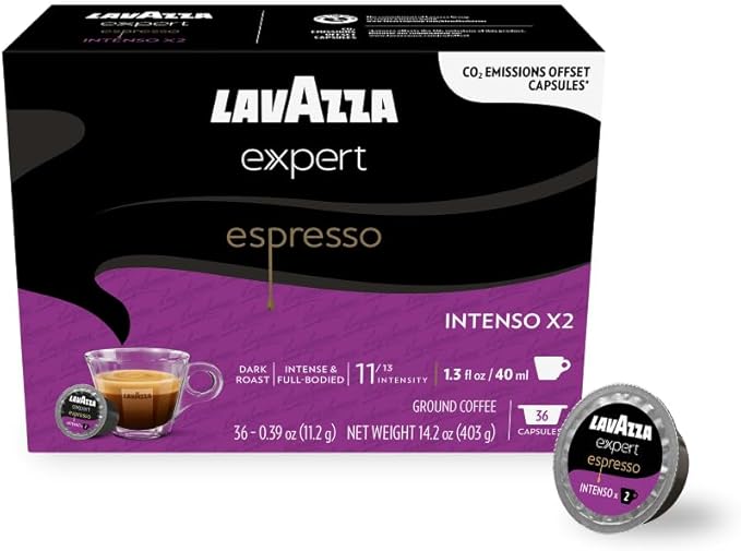 Lavazza Expert Espresso Intenso Double Shot Capsules, Dark Roast, Arabica and Robusta Blend, Compatible with Lavazza Classy Machines (36 Capsules)