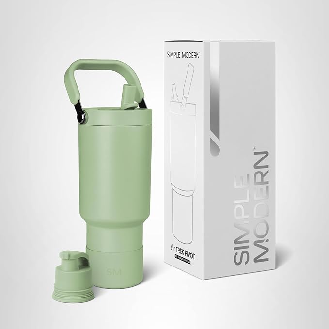 Simple Modern Trek Pivot | 30oz Flip Straw Tumbler with Handle | Water Bottle & Boot | Interchangeable Straw & Chug Lids | Insulated Stainless Steel Jug | Gym Sports Outdoors | Meadow Mist