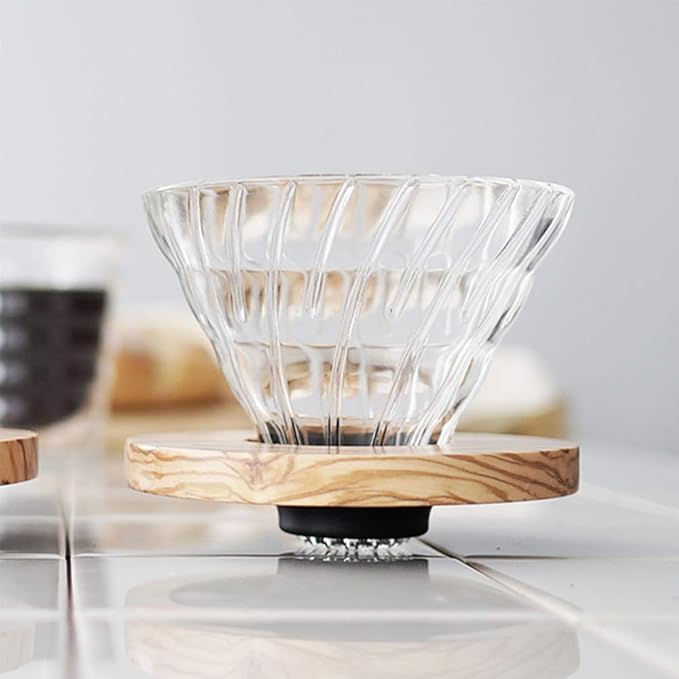 Hario V60 Glass Coffee Dripper, Size 01, Olive Wood