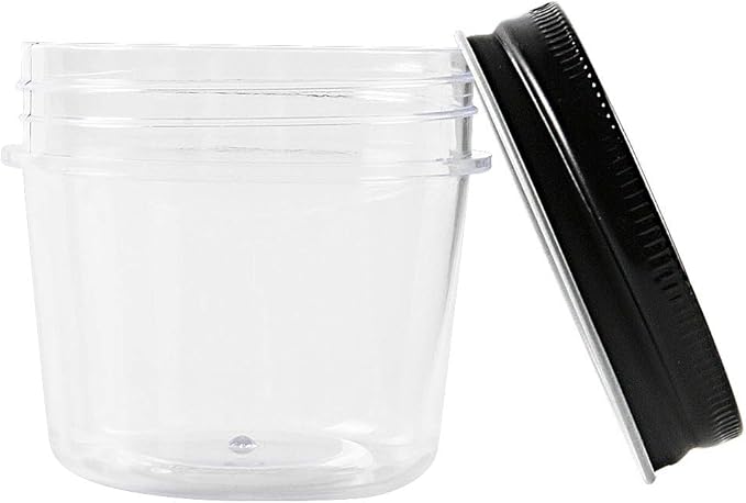 Novelinks 4 Ounce Plastic Jars with Black Lids - Refillable Round Clear Containers for Kitchen & Household Storage - BPA Free (40 Pack)