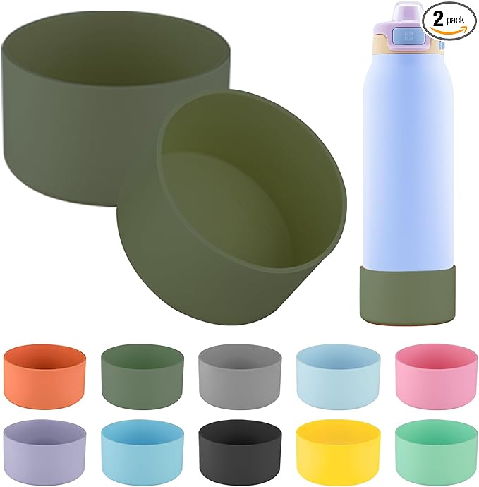 2 PCS Silicone Bottom for Ello Pop 32 OZ Water Bottle, Water Boot for Ello Pop,Avoid Scratches and Noise (Military Green, 22oz)