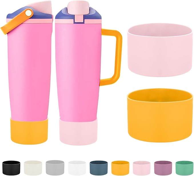 Mity rain 2PCS Protective Silicone Boots for Owala 30oz & 40oz FreeSip Sway Bottles & Tumblers - Accessories for owala, Enhances Stability & Prevents Scratches (Golden Yellow & Pastel Pink)