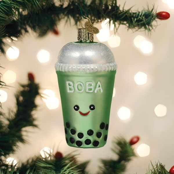 Old World Christmas Boba Tea Glass Blown Ornament for Christmas Tree, Handcrafted Holiday Decoration, Tea Collection