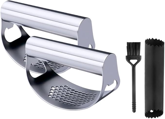 Stainless Steel Garlic Press Rocker, Ergonomic Garlic Crusher Tool for Effortless Mincing, Kitchen Gadget for Home Cooking and Chefs (2 PACKS)