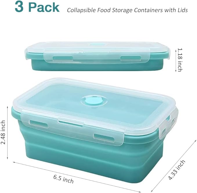 Alimat PluS 16.9oz Small Silicone Food Storage Containers with Lids, 3 Pack Set 500ml Collapsible Meal Prep Lunch Containers, Microwave, Freezer and Dishwasher Safe