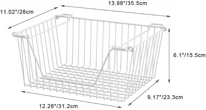 SANNO Stackable Wire Baskets for Organizing Pantry Storage and Organization Metal Bins Fruit Vegetable Organization Pantry Cabinet Metal Bin for Kitchen Counter Bathroom Shelves Storage，White,4
