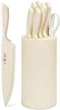 Knife Set, 8-Piece Kitchen Knife Set for Chef, Sharp Knife Set with Universal Knife Block, Anti-Rust Kitchen Knife Block Set, Ergonomical Design (Beige)