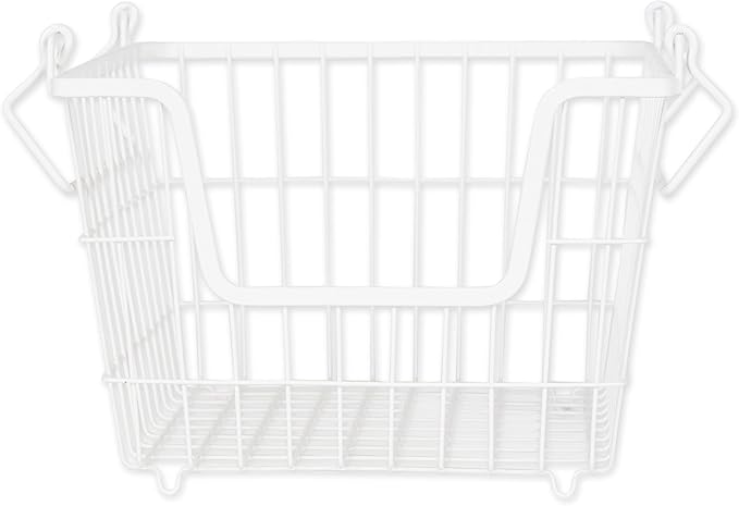 DII Metal Wire Mesh Stackable Utility Storage Bin, Medium, 11x11x8", White
