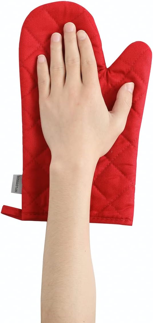 Oven Mitts and Pot Holders 4 pcs Set,High Heat Resistant 500 Degree Extra Thicken Long Kitchen Cotton Oven Glove for Cooking (12 Inch,Red)