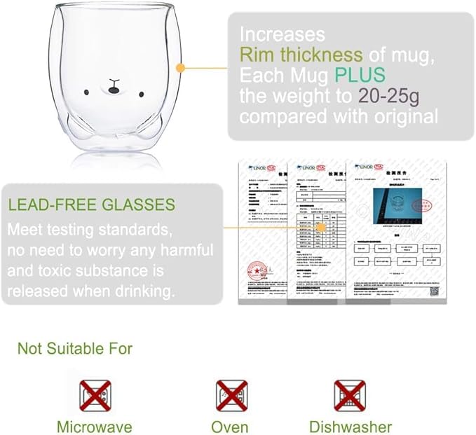 Panda Mug Cute Mugs Glass Double Wall Insulated Glass Espresso Cup, Kawaii Mug, Coffee Cup, Tea Cup, Milk Cup, Birthday Christmas Gifts(Panda)