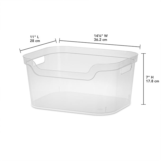 Sterilite 7 x 11 x 14.25 Inch Polished Open Scoop Front Storage Bin with Comfortable Carry Through Handles for Household Organization, Clear (24 Pack)