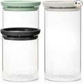 Brabantia 3pc Stackable Glass Food Jars (Mixed Colors) 0.08 + 0.16 + 0.3 Gal Heat-Safe, Dishwasher-Safe, Air-Tight Pantry Organizers