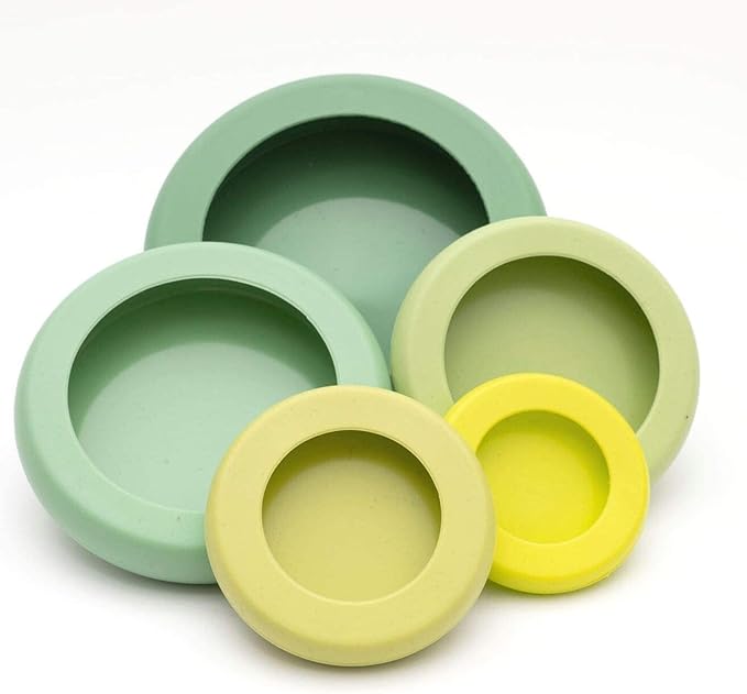 Food Huggers 5pc Reusable Silicone Food Savers | BPA Free & Dishwasher Safe | Fruit & Vegetable Produce Storage for Onion, Tomato, Lemon, Banana, Cans & More | Round, Sage Green