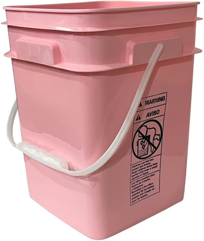 House Naturals 4 Gallon Square Food Grade Bucket Pail with Plastic Handles and Lid (Pack of 3) Made in USA containers (Pink - White lids)