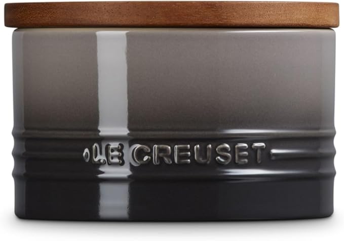 Le Creuset Signature Salt Cellar and Storage Canister with Wood Lid, 16 oz., Oyster