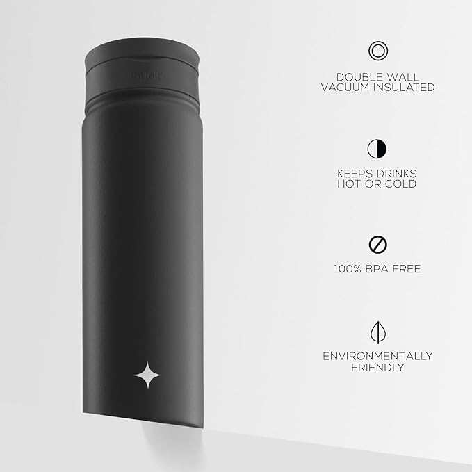 JoyJolt Triple Insulated Water Bottle with Straw Lid AND Flip Lid! 22oz Water Bottle, 12 Hour Hot/Cold Vacuum Insulated Stainless Steel Water Bottle. BPA-Free Leakproof Water Bottles - Thermos Bottle