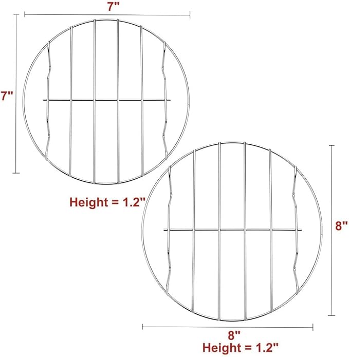 TamBee 2Pcs Cooking Rack Round 304 Stainless Steel Cooling Racks Baking and Cooling Steamer Rack w Stand Cookware for Air Fryer Pressure Cooker Canning (7&8 Inch)