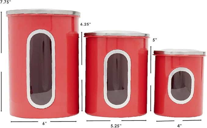 Home Basics 3 Piece Canister Set for the Kitchen Kitchen Jars with Transparent Window | 3 Different Sizes | Kitchen Storage Containers with Silicone Gasket