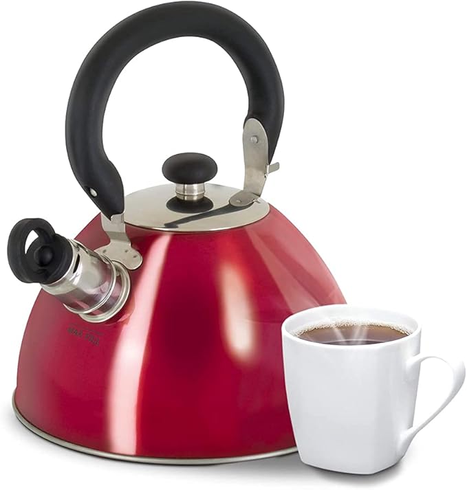 Mr. Coffee Morbern 1.8 Quart Stainless Steel Whistling Tea Kettle, Red