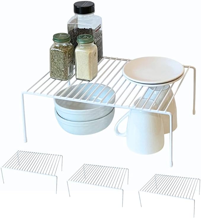 Evelots Kitchen Cabinet Wire Shelf Organizer/Rack - 4 Pack Sturdy Large Metal Shelf Risers - Double Your Counter Space - Great for Kitchen, Freezer, Pantry and Bathroom - Rustproof - White
