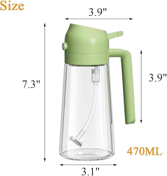 Olive Oil Sprayer Mister for Cooking,2 in 1 Olive Oil Dispenser Bottle for Kitchen,17oz Oil Sprayer for Cooking,Premium Glass Oil Mister Bottle for Air Fryer,Barbecue,Salad,Frying,BBQ (Green 1 Pack)