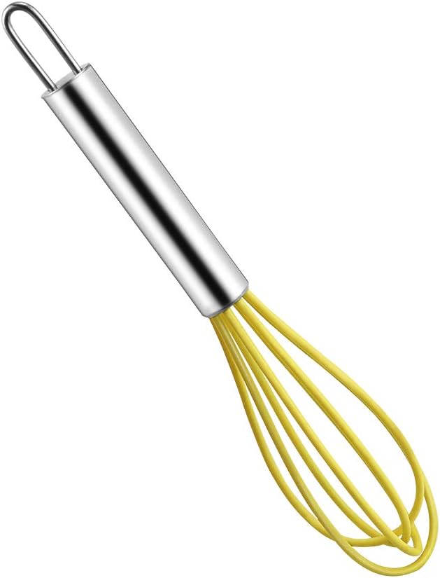 4 Pack Colorful Mini Silicone Kitchen Whisks with Stainless Steel Handles for Milk Egg Blending Stirring Whisking and Beating(4 Colors,6 Inches)