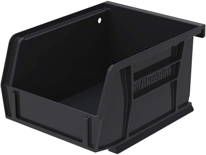 Akro-Mils 30210 AkroBins Plastic Storage Bins, Space-Saving Stackable Bins for Garage, Pantry, Craft Organization, 5-" x 4-" x 3-", Black, 24-Pack
