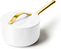 Caraway Nonstick Ceramic Sauce Pan with Lid (3 qt) - Non Toxic, PTFE & PFOA Free - Oven Safe & Compatible with All Stovetops (Gas, Electric & Induction) - White