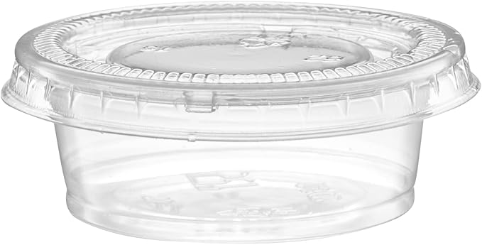 {1.5 oz - 100 Sets} Clear Diposable Plastic Portion Cups With Lids, Small Mini Containers For Portion Controll, Jello Shots, Meal Prep, Sauce Cups, Slime, Condiments, Medicine, Dressings, Crafts, Disposable Souffle Cups & Much more
