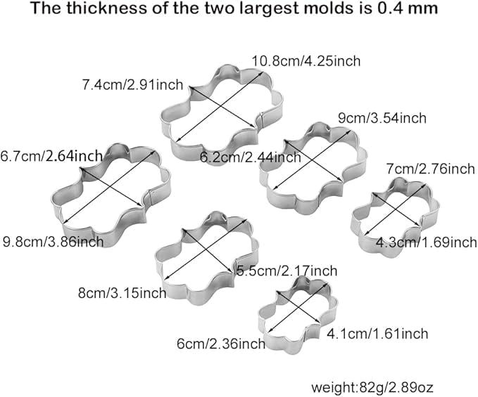 Plaque Cookie Cutters Set, Stainless Steel Sandwiches Cutters Biscuit Molds for Kids,6pcs Sturdy Cutters for Cookies,Sandwiches,Small to Large Size 1.6 to 4.2 inches