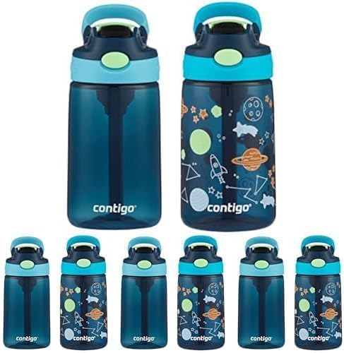 Contigo Aubrey Kids Dinos & Sharks Cleanable Water Bottle with Silicone Straw Spill-Proof Lid Dishwasher Safe 14oz 2-Pack (Pack of 4)
