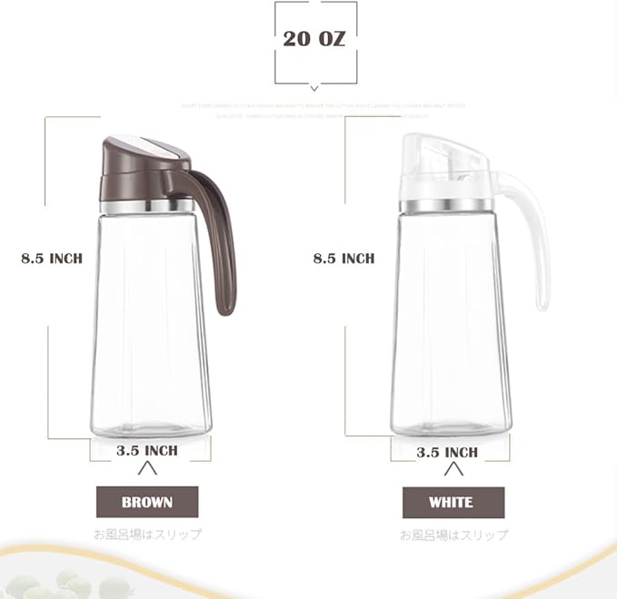 Marbrasse Oil Dispenser for Kitchen,20 OZ /600ml Leakproof Glass Oil Bottle with Auto Flip Cap,Olive Oil Container for Kitchen Cooking (White)
