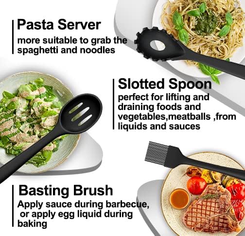 43 Pcs AIKKIL Kitchen Utensils Set, Heat Resistant Silicone Cooking Kitchen Utensils Set with Holder, Spoon, Spatula, Kitchen Gadgets Tools Set For Nonstick Cookware, Dishwasher(BPA Free, Black)