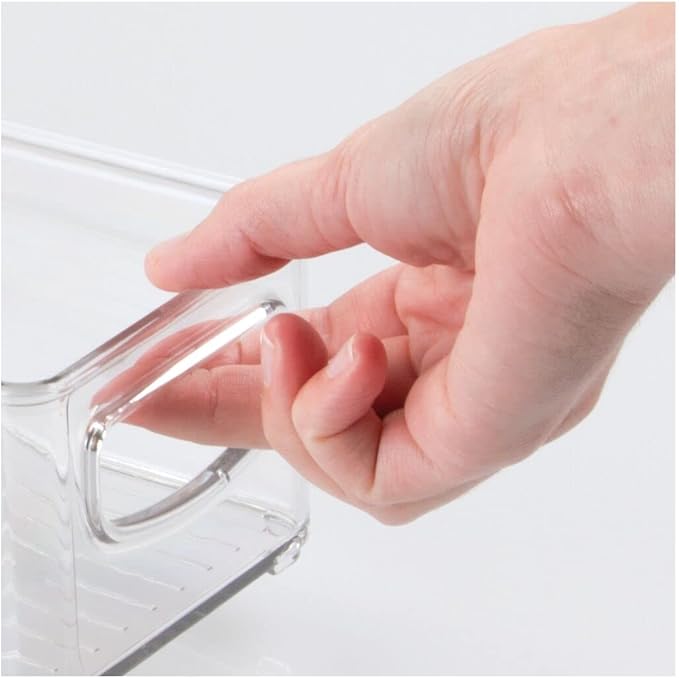 mDesign Small Plastic Office Storage Container Bins with Handles for Organization in Filing Cabinet, Closet Shelf, or Desk Drawers, Organizer for Notes, Pens, Pencils, Ligne Collection, 2 Pack - Clear