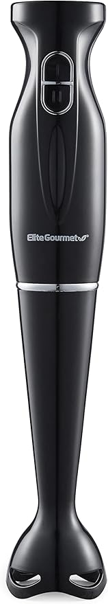 Elite Gourmet EHB1023 Immersion Hand Blender 300 Watts 2 Speed Mixing with Detachable Blades, Detachable Wand Stick Mixer, Smoothies, Baby Food, Soup, Black