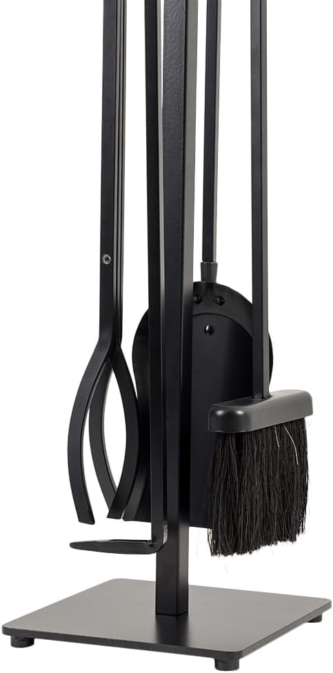 Modern Ember Harriet 5 Piece Fireplace Tool Set in Black | Includes Brush, Shovel, Fire Poker, Tongs, and Stand | Heavy-Duty Steel | Heat-Resistant Powder Coating Finish