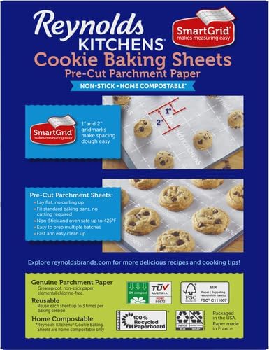 Reynolds Kitchens Cookie Baking Sheets, Pre-Cut Parchment Paper, 22 Sheets (Pack of 2)
