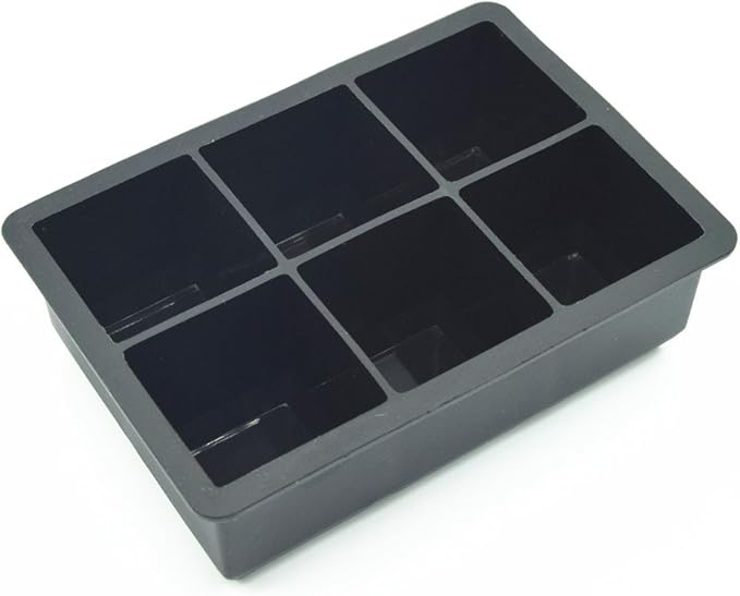 Rippl Ice Cube Tray - Silicone Ice Cube Tray - Ice Cube Tray with Large 6 Cavity Silicone Mold - Will Make Big Ice Cubes For Whiskey - Set of (2) in Black