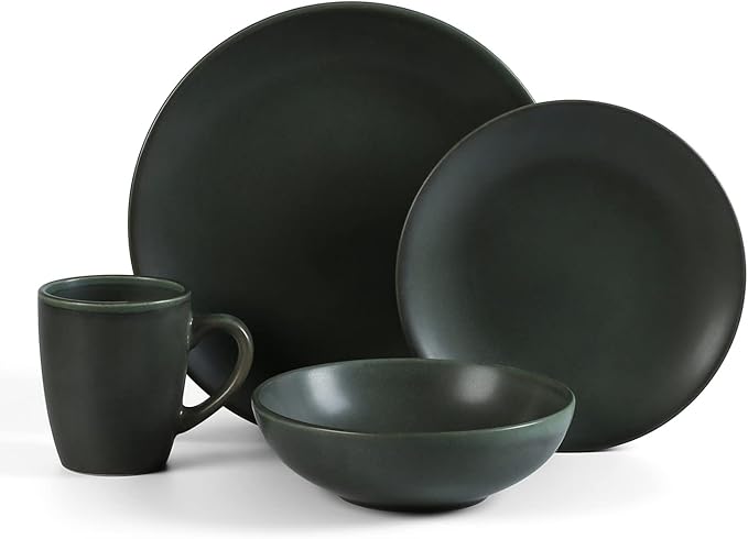 Stone Lain Grao Stoneware 16-Piece Dinnerware Set, Green