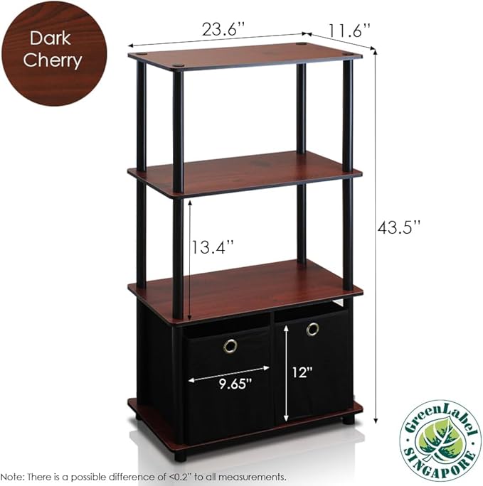Furinno Go Green 4-Tier Multipurpose Storage Shelf with Bins, Set of 2, Dark Cherry