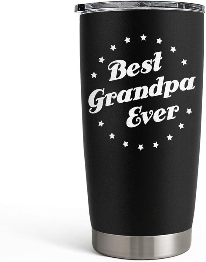 SANDJEST Tumbler Best Grandpa Ever Gift Set for Papa, Grandfather - 20oz Insulated Travel Mug - Great Christmas Father's Day, Birthday, Christmas Gifts (Black - Grandpa)