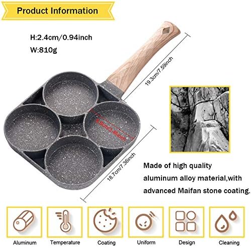 4 Egg Frying Pan,Pancake Omelette Pan,Cooker Pans 4-Cups Non-stick Cookware Aluminium Alloy Fried Divided Egg Cooker, Burger Pan for Breakfast,Pancake,Poached Egg1