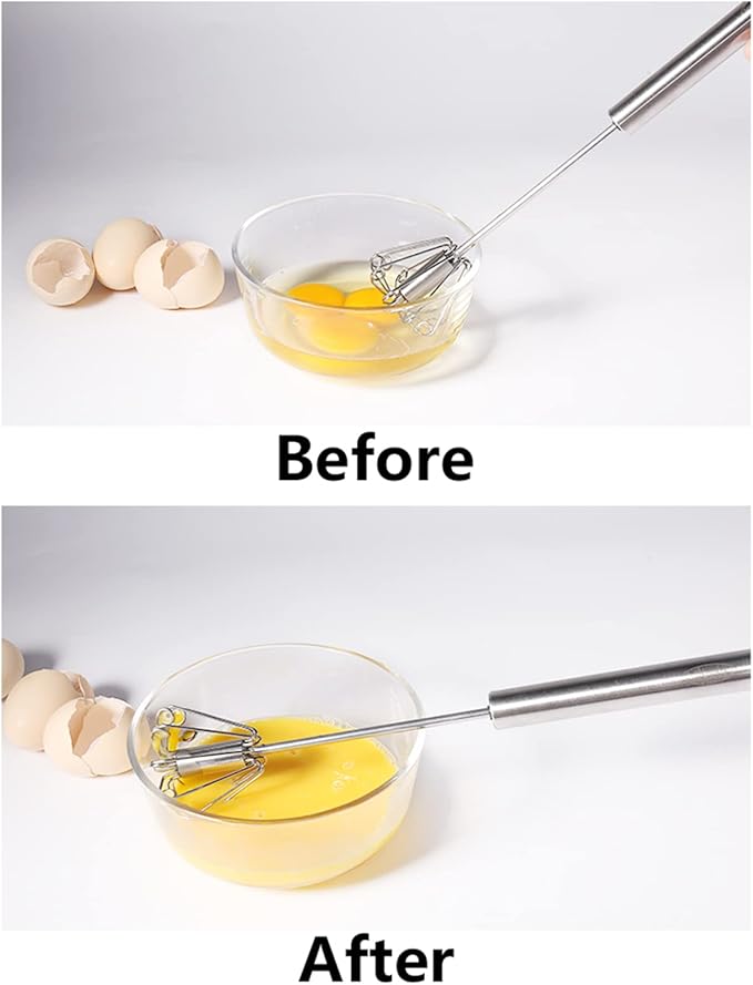 Newness Egg Whisk, [2 Pack] Stainless Steel Blender for Home - Versatile Tool for Egg Beater, Milk Frother, Hand Push Mixer Stirrer - Kitchen Utensil for Blending, Whisking, Beating