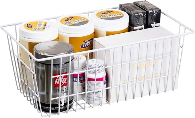 SANNO Freezer Baskets Wire Storage Baskets Bin Organizer Food, Kitchen, Basket Organizers Bins for Home, Bathroom, Closet Organization, White, 8