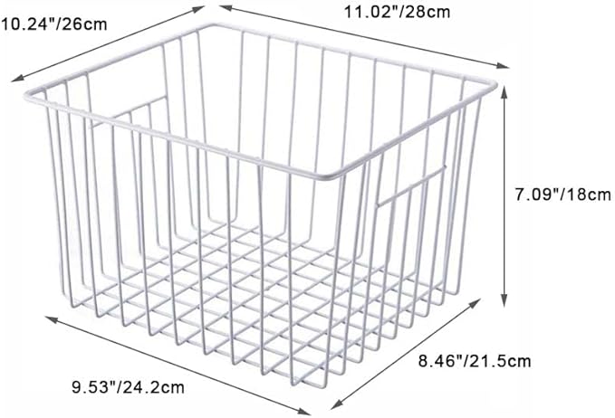 SANNO Freezer Baskests Organizer Bins, Freezer Wire Storage Basket Refrigerator Storage Baskets Bins Organizer with Built-in Handles for Cabinets, Pantry, Closets, Bedrooms - Set of 2 White