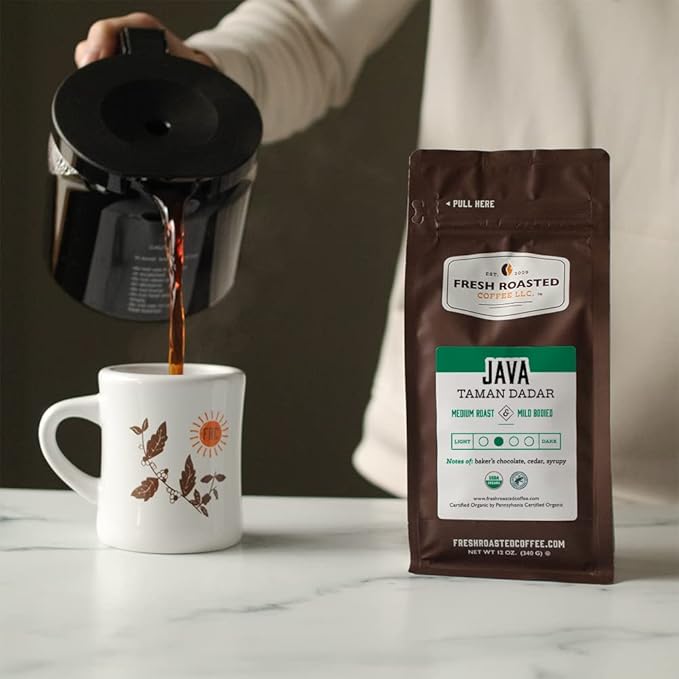 Fresh Roasted Coffee, Organic Java Taman Dadar | USDA Organic, RFA, Kosher | Medium Roast 12 oz Whole Bean