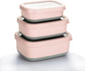 Lille Home Leak Proof Stainless Steel Lunch Snack Containers Set - Ideal for Educational Settings and Daycare - Nesting Trio with Silicone Lids - 47oz+30oz+16oz - Pink